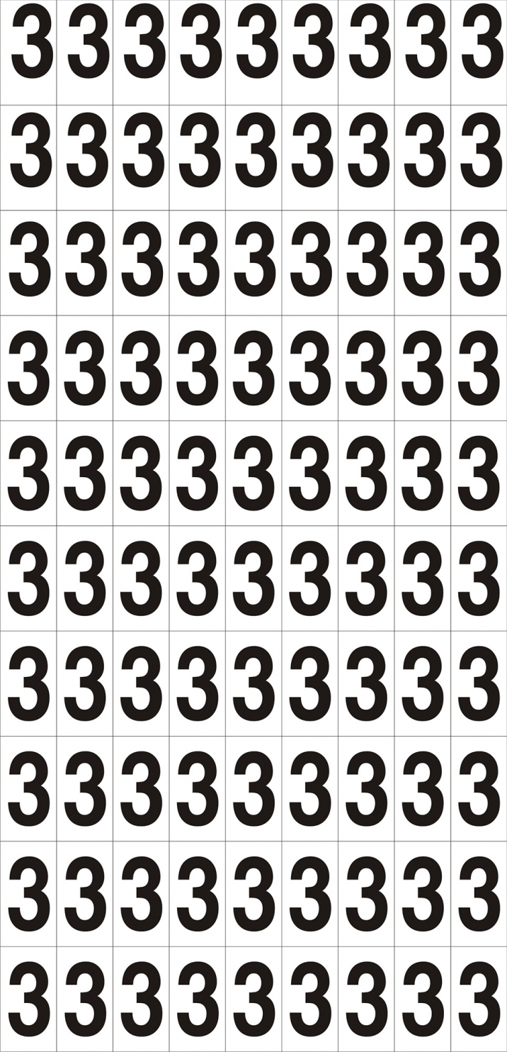 Planche A4 avec 90 chiffres prédécoupés (Numéro 3)