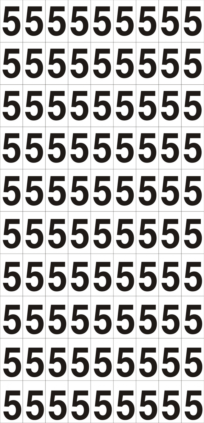 Planche A4 avec 90 chiffres prédécoupés (Numéro 5)