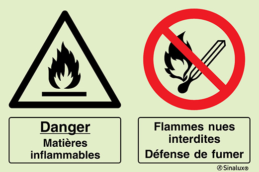 Signal pour locaux à risques, danger matières inflammables - flammes nues interdites