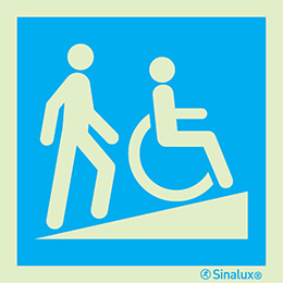 Signal d´information pour PMR, rampe pour personnes à mobilité réduite