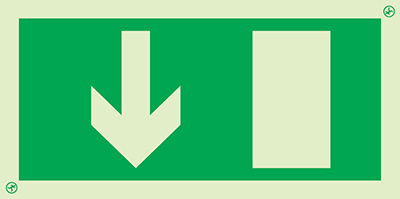 Signal d´évacuation selon la Directive Européenne 92/48/CEE, flèche vers le bas