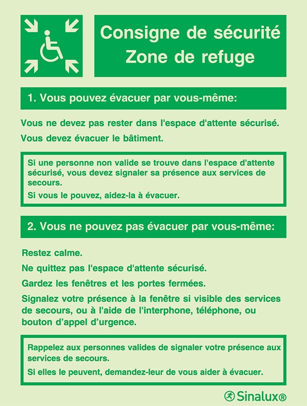 Consigne de sécurité pour "Zone de Refuge "