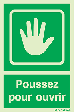 Signal d´ouverture de porte et le texte "Poussez pour ouvrir"