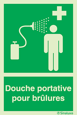 Signal avec texte "Douche portative pour brûlures"