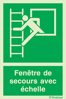 Signal avec texte "Fenêtre de secours avec échelle" à gauche