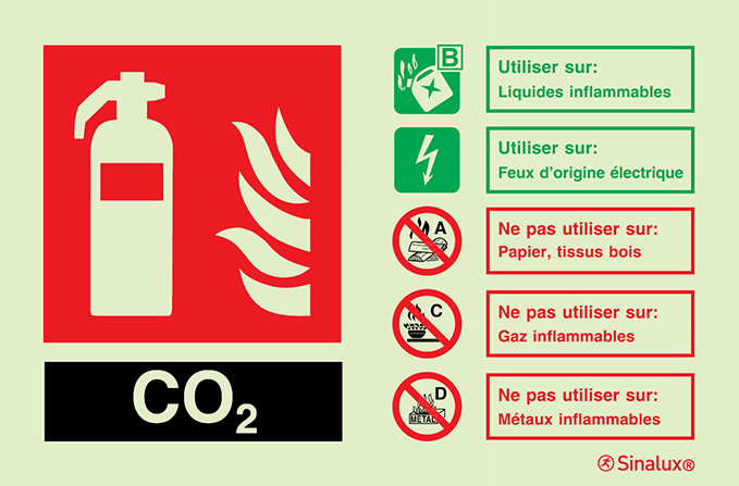 Signal d´agent extincteur sans numérotation, CO2