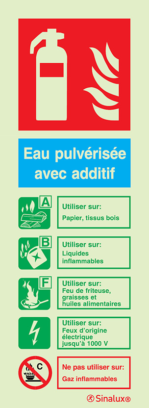 Signal d´agent extincteur sans numérotation, Eau pulvérisé avec additif ABF