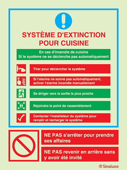 Consigne de système d´extinction pour cuisine