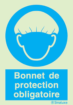 Signal d´obligation, bonnet de protection obligatoire avec texte