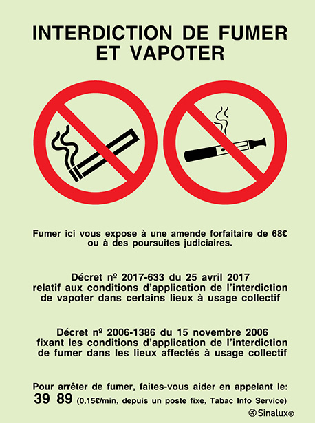 Signal d´interdiction de fumer et vapoter