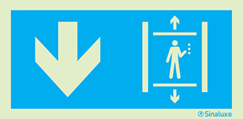 Signal d´information, ascenseur en bas