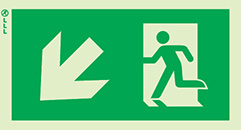Signal pour balisage en PVC LLL pour application murale au niveau du sol, évacuation selon ISO 7010, flèche vers le bas à gauche