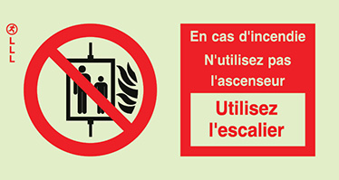 Signal pour balisage en PVC LLL pour application murale au niveau du sol, ne pas utiliser en cas d´incendie, utiliser les escaliers