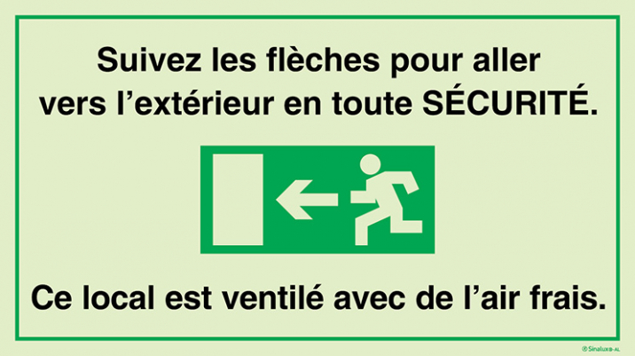 Signal Sinalux AL pour issues de secours d´un tunnel, niche de sécurité avec évacuation vers la gauche