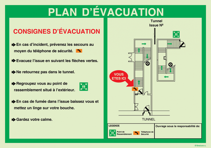 Sinalux AL pour issues de secours d´un tunnel, plan d´évacuation