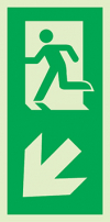 Signal d´évacuation pour piliers selon la norme EN ISO 7010, flèche vers le bas à gauche