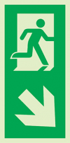 Signal d´évacuation pour piliers selon la norme EN ISO 7010, flèche vers le bas à droite