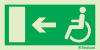 Signal d´évacuation avec pictogramme pour l´Accessibilité des Personnes à Mobilité Réduite (PMR) avec flèche vers la gauche