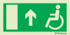 Signal d´évacuation avec pictogramme pour l´Accessibilité des Personnes à Mobilité Réduite (PMR) avec flèche vers le haut