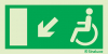 Signal d´évacuation avec pictogramme pour l´Accessibilité des Personnes à Mobilité Réduite (PMR) avec flèche vers le bas à gauche