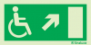 Signal d´évacuation avec pictogramme pour l´Accessibilité des Personnes à Mobilité Réduite (PMR) avec flèche vers le haut à droite