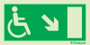 Signal d´évacuation avec pictogramme pour l´Accessibilité des Personnes à Mobilité Réduite (PMR) avec flèche vers le bas à droite