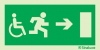 Signal d´évacuation avec pictogramme pour l´Accessibilité des Personnes à Mobilité Réduite (PMR) avec flèche vers la droite