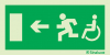 Signal d´évacuation avec pictogramme pour l´Accessibilité des Personnes à Mobilité Réduite (PMR) avec flèche vers la gauche