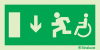 Signal d´évacuation avec pictogramme pour l´Accessibilité des Personnes à Mobilité Réduite (PMR) avec flèche vers le bas