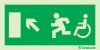 Signal d´évacuation avec pictogramme pour l´Accessibilité des Personnes à Mobilité Réduite (PMR) avec flèche vers le haut à gauche