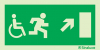Signal d´évacuation avec pictogramme pour l´Accessibilité des Personnes à Mobilité Réduite (PMR) avec flèche vers le haut à droite