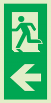 Signal d´évacuation pour piliers selon la norme NF EN ISO 7010 avec pictogramme et flèche ver la gauche