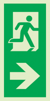 Signal d´évacuation pour piliers selon la norme NF EN ISO 7010 avec pictogramme et flèche ver la droite