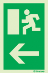 Signal d´évacuation pour piliers selon la Directive Européenne 92/58/CEE avec pictogramme et flèche ver la gauche