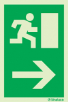 Signal d´évacuation pour piliers selon la Directive Européenne 92/58/CEE avec pictogramme et flèche ver la droite