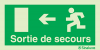 Signal d´évacuation et flèche indiquant vers la droite, et texte "Sortie de secours"