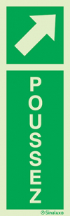 Signal d´ouverture de porte avec flèche vers le haut et texte "Poussez"