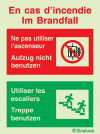 Signal En cas d´incendie utiliser les escaliers. Ne pas utiliser les ascenseurs avec texte en français et allemand