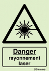 Signal de danger, rayonnement laser avec texte