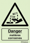 Signal de danger, matières corrosives avec texte