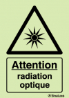 Signal de danger, attention radiation optique avec texte