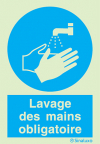 Signal d´obligation, lavage des mains obligatoire avec texte