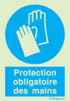 Signal d´obligation, protection obligatoire des mains avec texte