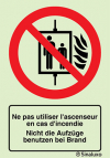 Signal d´interdiction, ne pas utiliser l´ascenseur en cas d´incendie avec texte français et allemand