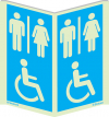Signal d´information panoramique, WC hommes, femmes et personnes à mobilité réduite