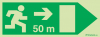 Signal Sinalux AL pour issues de secours selon la directive européenne 92/58/CEE, évacuation à droite avec indication de distances 50m