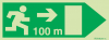Signal Sinalux AL pour issues de secours selon la directive européenne 92/58/CEE, évacuation à droite avec indication de distances 100m